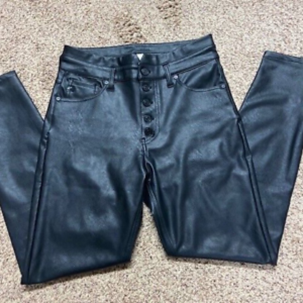 KanCan BLACK FAUX LEATHER HIGH RISE ZIPPER ANKLE SKINNY BLACK PANTS sz 9/28 NEW